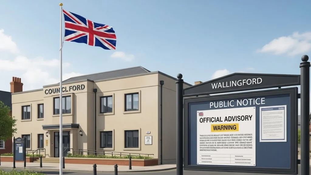 wallingford council union flag warning displayed on council building with union flag flying